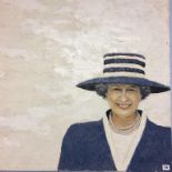 Oil on canvas, portrait of HRH Queen Elizabeth II, 92cm x 92cm