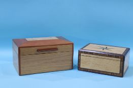 Two modern wood jewellery caskets, 30cm and 25cm wide