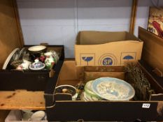 Three boxes of assorted china and a letter rack