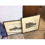 A pair of engravings, signed in pencil, Herbert Reeve, 'Durham' and 'Durham Castle', 25 x 35cm