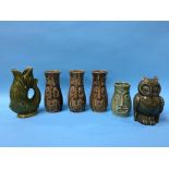 Three Sadler 'Celery' vases, an Owl money box, Fish jug etc.