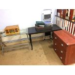 Two desks and a pine chest of drawers