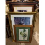 A quantity of prints and a gilt framed mirror