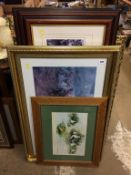 A quantity of prints and a gilt framed mirror