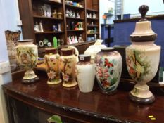 Six pieces of Victorian painted glassware