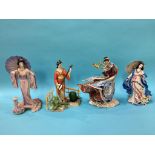 Three Franklin Mint Oriental figures and one Danbury Mint (4)