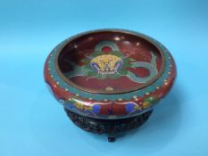 A Cloisonne circular shallow bowl and stand, 26cm diameter