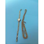 A 9ct gold Ladies watch and an un-marked gold coloured chain, total weight 10.3g including 9ct