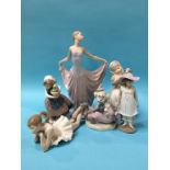 Two Lladro figures and four Nao figures (6)
