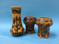 Three Chameleon ware vases