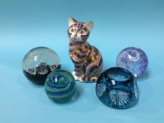 A Royal Crown Derby 'Cat' and four paperweights