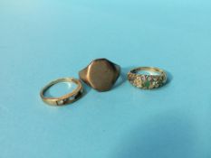 Two 9ct gold dress rings, 4.4g and one other, unmarked