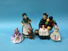 Royal Doulton; 'The Old Balloon Seller', 'Old Mother Hubbard' and two others (4)