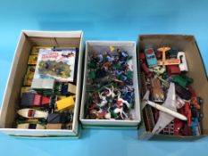 A quantity of Die Cast cars, various figures etc.