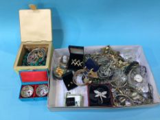 A tray of costume jewellery etc.