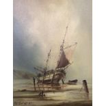 P. J. Wintrip, oil, signed, 'Sailing Vessel at low tide', 40cm x 30cm