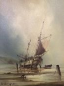P. J. Wintrip, oil, signed, 'Sailing Vessel at low tide', 40cm x 30cm