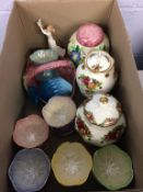 A box of assorted, to include Royal Albert, Maling etc.