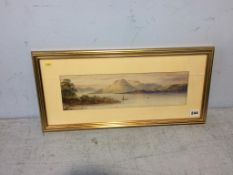 Watercolour, I Lewis, lake scene, 55 x 26cm