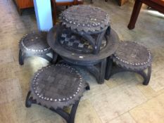 A tyre table and five stools