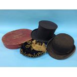 A Collapsible top hat and a bowler hat etc.