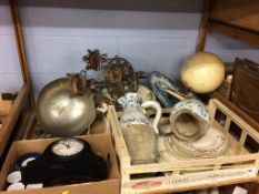 A shelf of assorted, to include jugs and a light fitting etc.