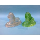 Two John Derbyshire pressed glass lions