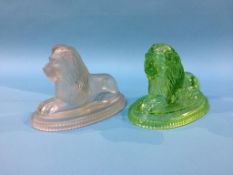 Two John Derbyshire pressed glass lions