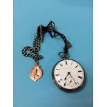 An Elgin silver pocket watch and gold fob