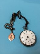 An Elgin silver pocket watch and gold fob