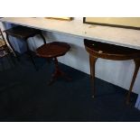 An Italian occasional table, walnut half moon table and one other