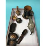 A tray of assorted, to include snuff boxes, Royal Doulton mug and an inkwell etc.