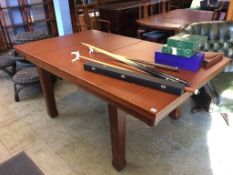 A teak snooker / dining table, slate bed and accessories. Table top 190 x 114cm