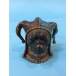 A cold painted bronze pug's head inkwell lid