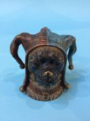 A cold painted bronze pug's head inkwell lid