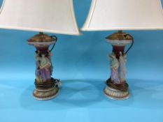 A pair of Meissen style figural table lamps