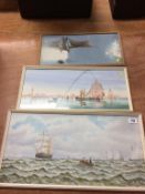 J Maurice Hoskins, two watercolours, seascapes, and one other