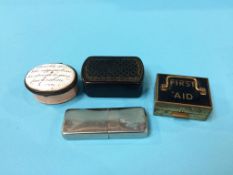 A snuff box, Georgian enamel patch box etc.