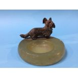 An onyx ashtray, with bronze scotty dog