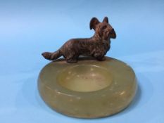 An onyx ashtray, with bronze scotty dog