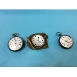 Two silver pocket watches and a gold plated watch (3)