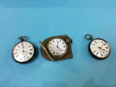 Two silver pocket watches and a gold plated watch (3)