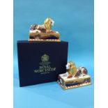 A boxed pair of Royal Crown Derby 'Trafalgar Lions'