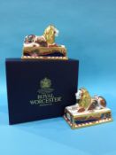 A boxed pair of Royal Crown Derby 'Trafalgar Lions'