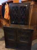 An oak Old Charm style corner cabinet and bookcase