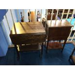 An oak trolley and a mahogany bedside cabinet