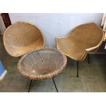 Two Conran style wicker chairs and coffee table