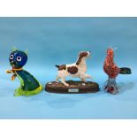 Two Murano style figure, and a Beswick Spaniel