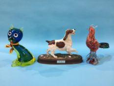 Two Murano style figure, and a Beswick Spaniel