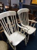 Two painted slat back armchairs